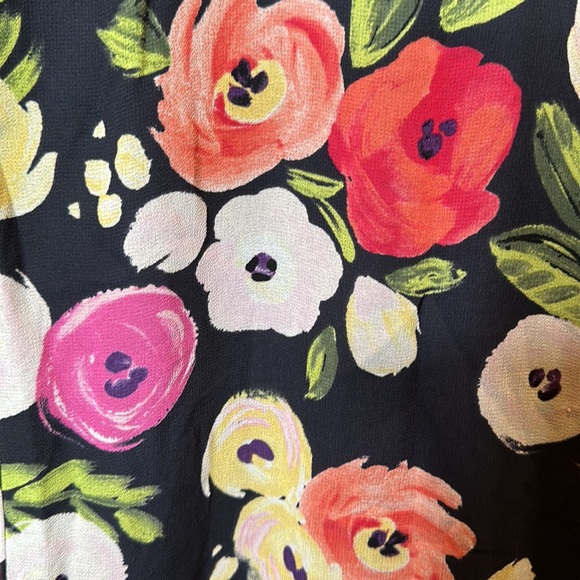 Lane Bryant Floral VNeck Tunic Top Women Sheer Lined Tassle Bulb Sleeve Sz 18 - Picture 5 of 8